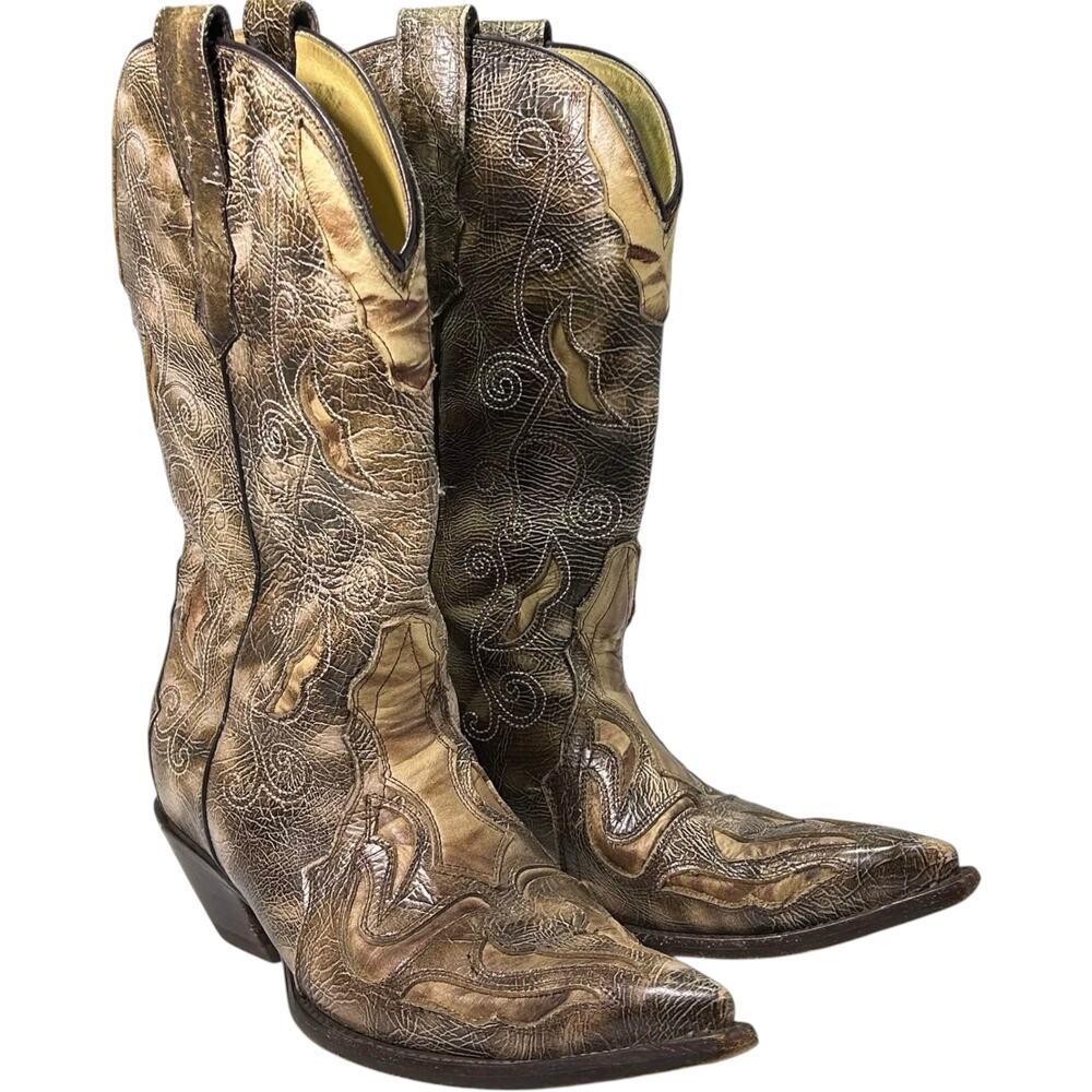 Corral Triad Inlaid Burnished Crinkled R2300 Leather Boots Women's 8M Western
